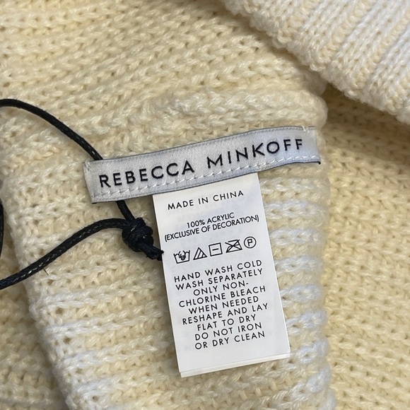 REBECCA MINKOFF Embroidered Peak Beanie in Ecru